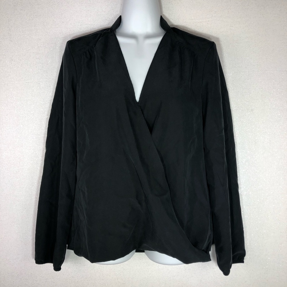 Anthropologie DREW Faux Wrap Black Blouse Size XS